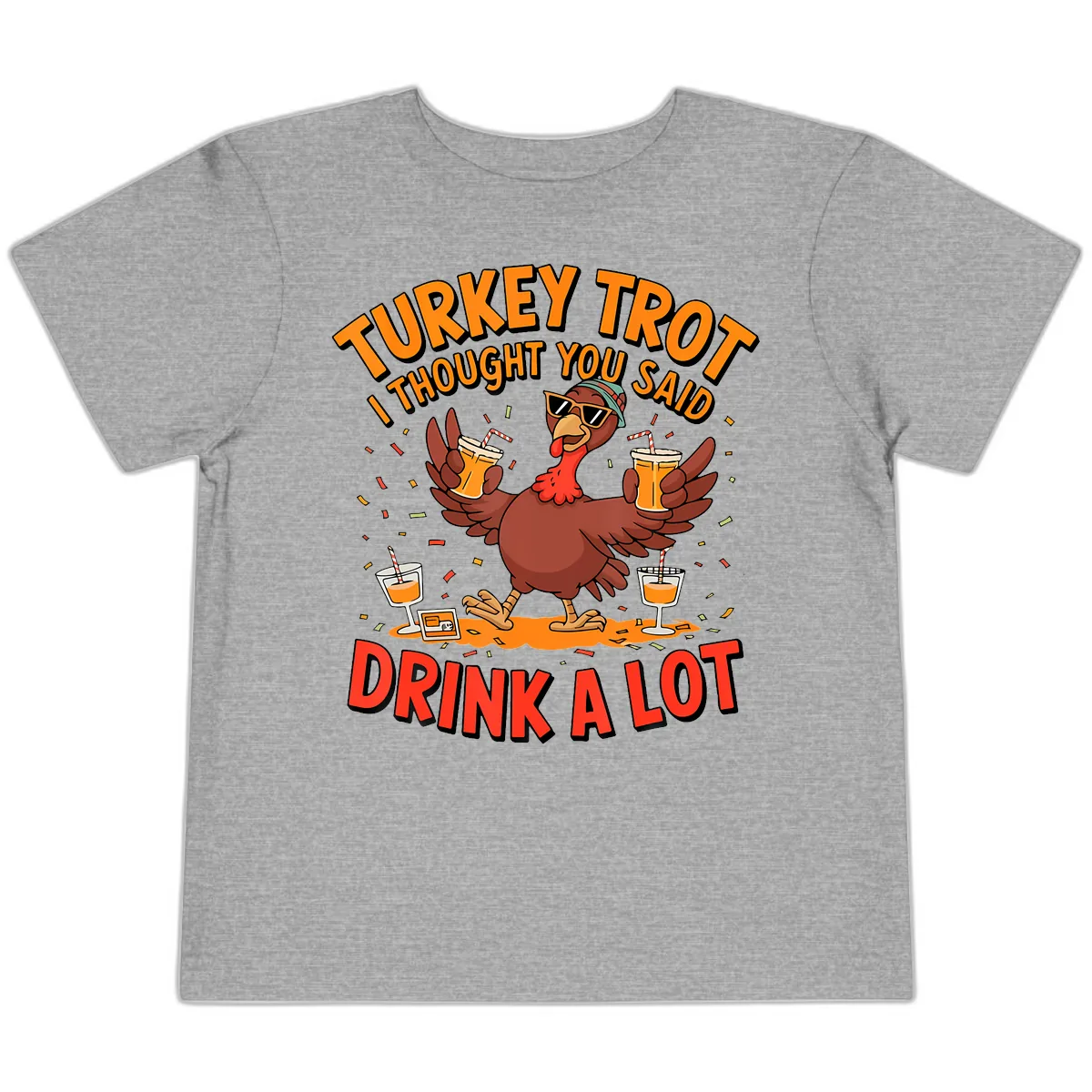 Turkey Trot Drink A Lot Design Toddler T-Shirt in Athletic Heather