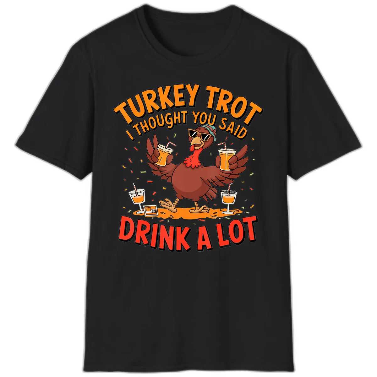 Turkey Trot Drink A Lot Design T-Shirt in Black