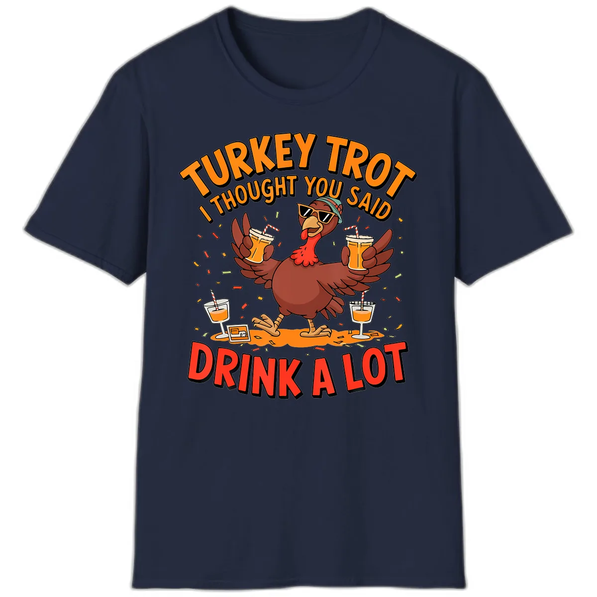 Turkey Trot Drink A Lot Design T-Shirt in Navy