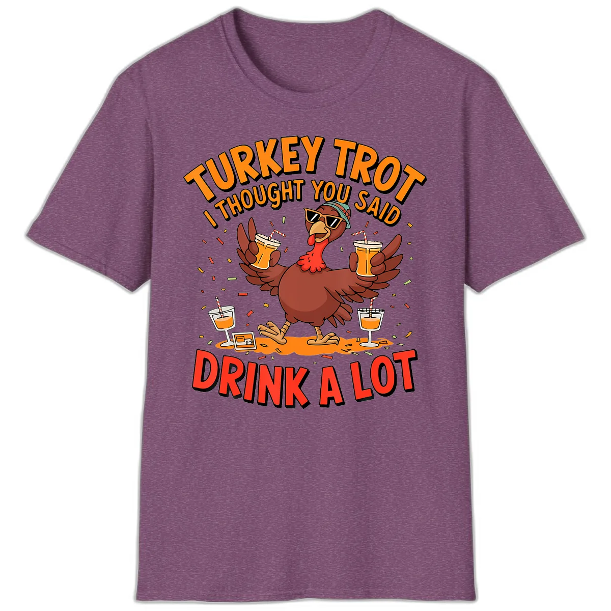 Turkey Trot Drink A Lot Design T-Shirt in Heather Maroon