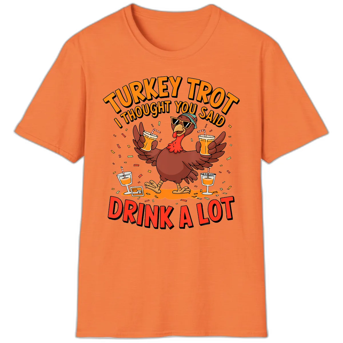 Turkey Trot Drink A Lot Design T-Shirt in Heather Orange