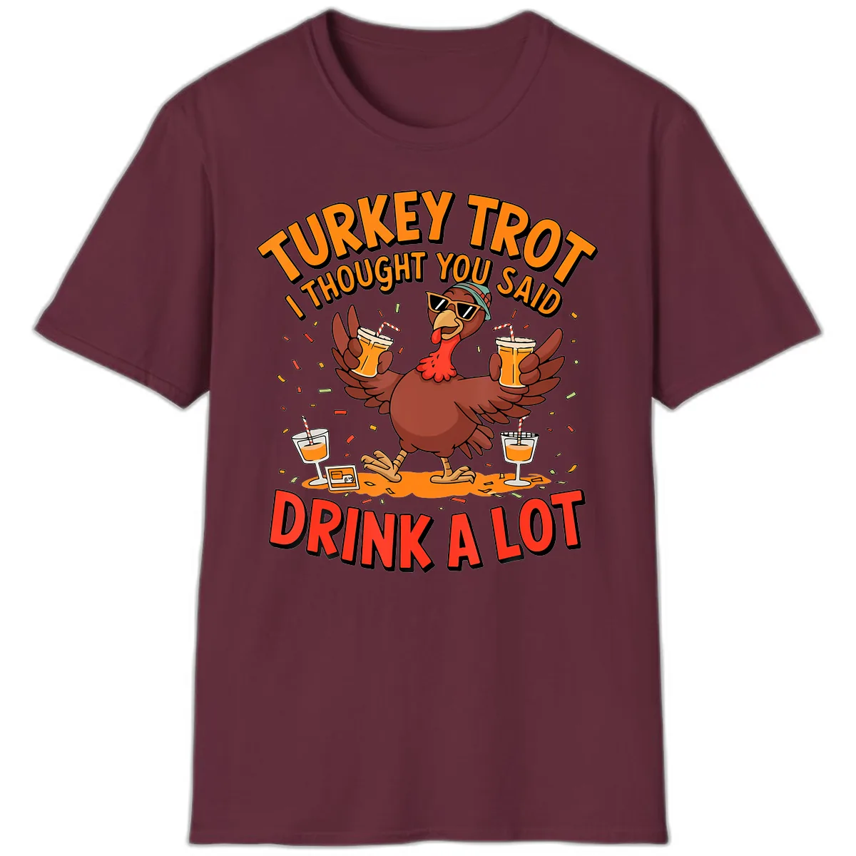 Turkey Trot Drink A Lot Design T-Shirt in Maroon