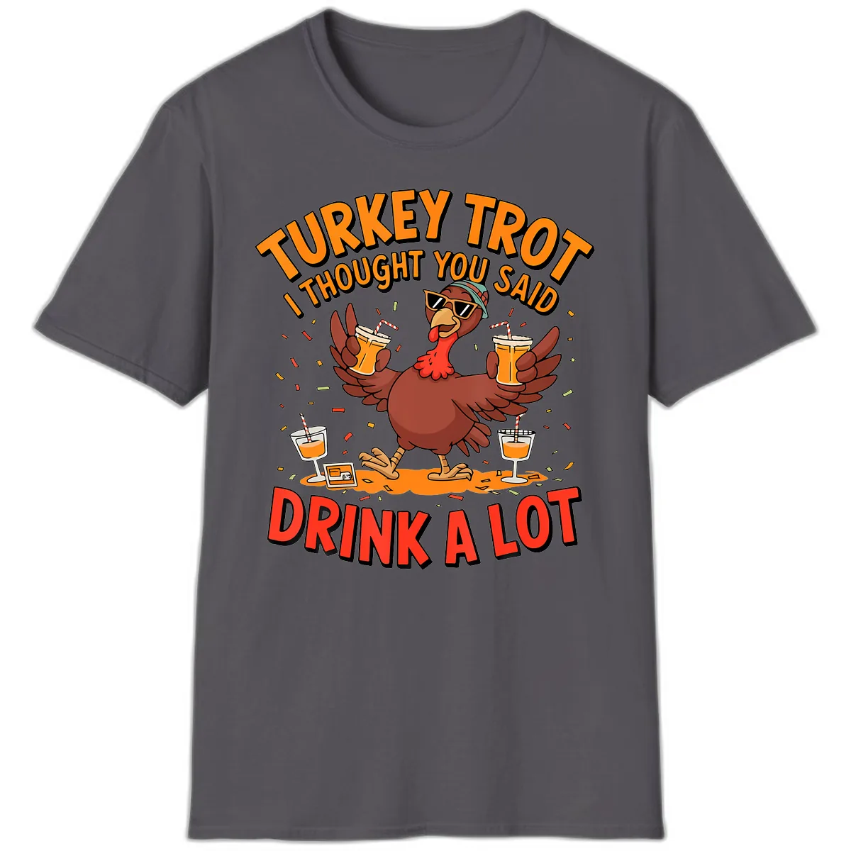 Turkey Trot Drink A Lot Design T-Shirt in Charcoal