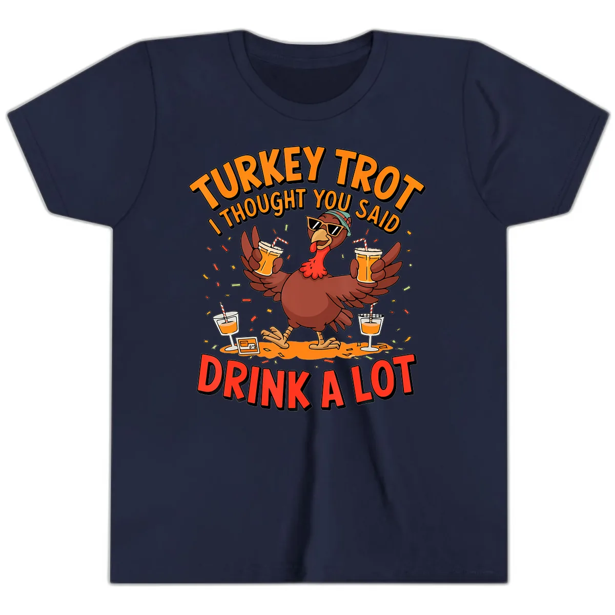 Turkey Trot Drink A Lot Design Youth T-Shirt in Navy