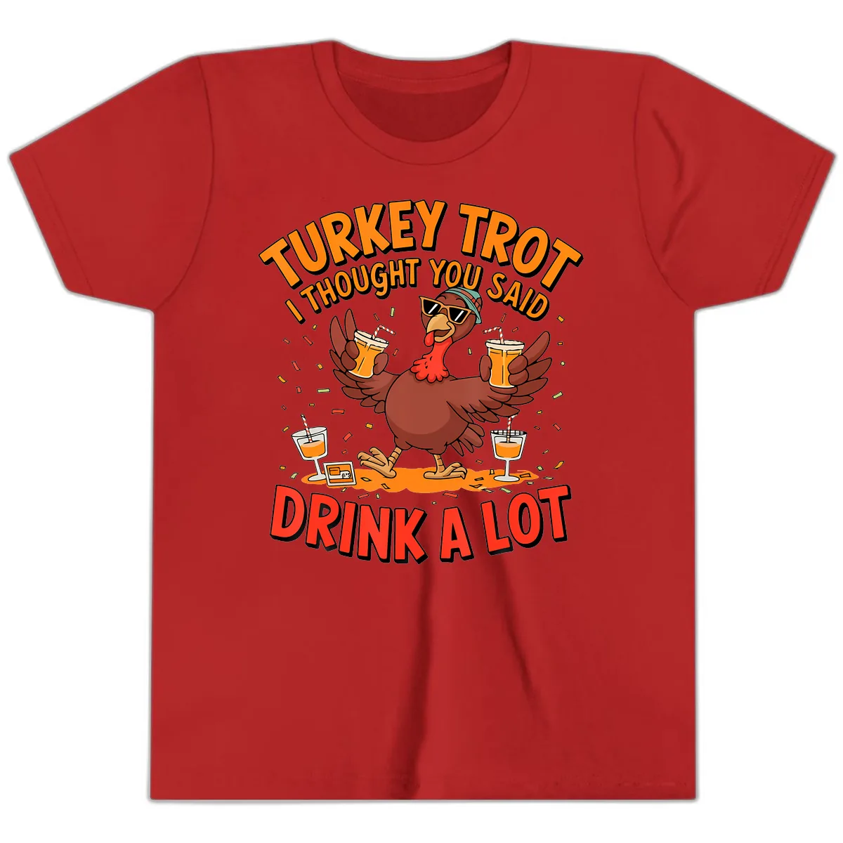 Turkey Trot Drink A Lot Design Youth T-Shirt in Red