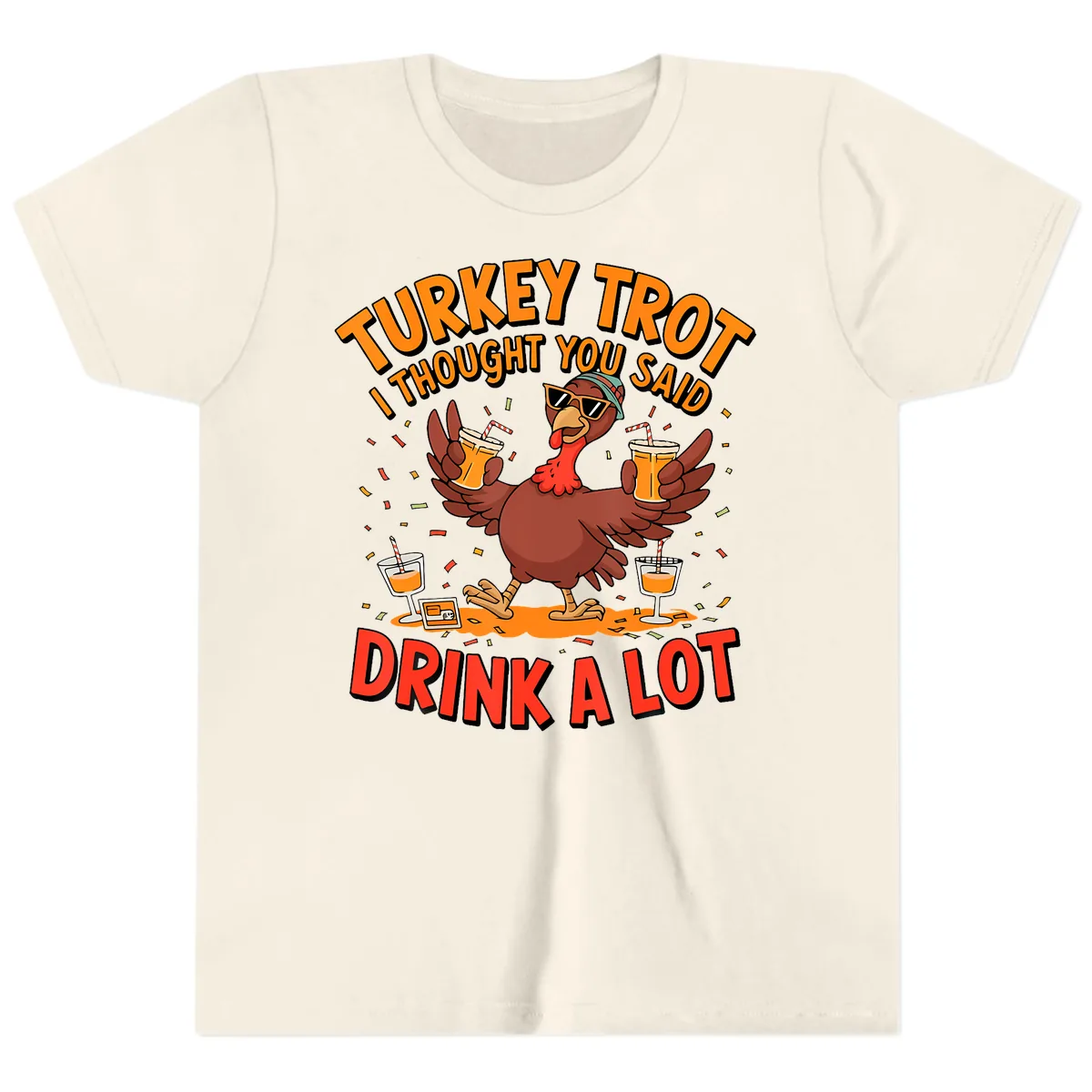 Turkey Trot Drink A Lot Design Youth T-Shirt in Natural