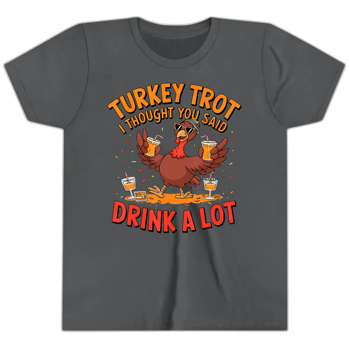 Turkey Trot Drink A Lot Design Youth T-Shirt in Asphalt