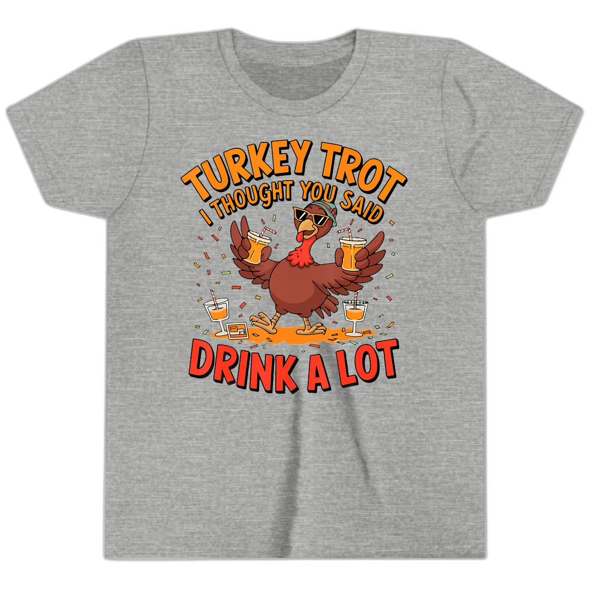Turkey Trot Drink A Lot Design Youth T-Shirt in Athletic Heather