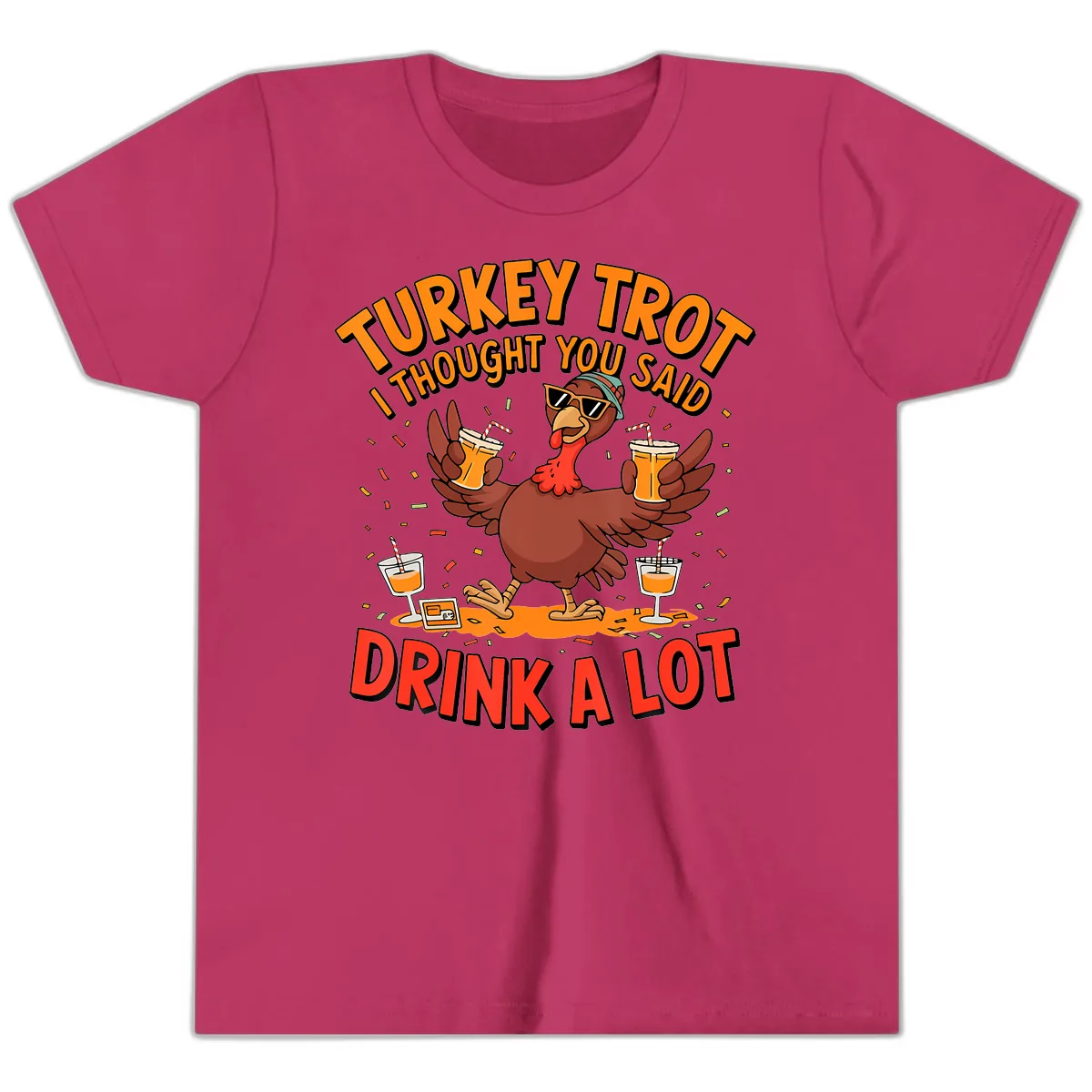 Turkey Trot Drink A Lot Design Youth T-Shirt in Berry