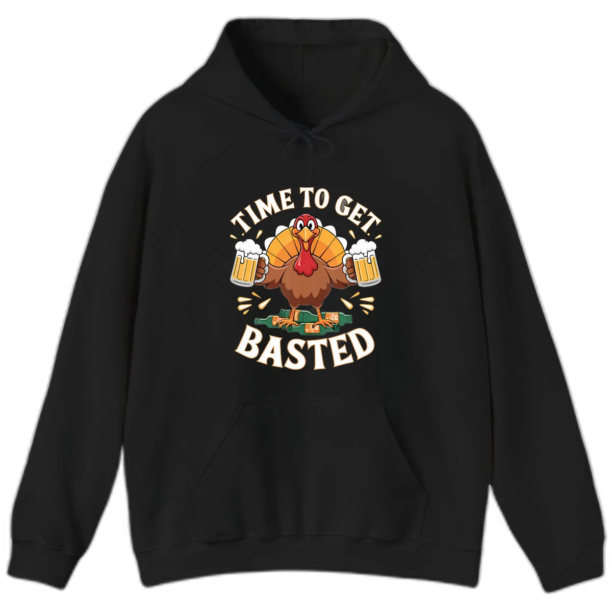 Time to Get Basted Turkey Design Hoodie in Black