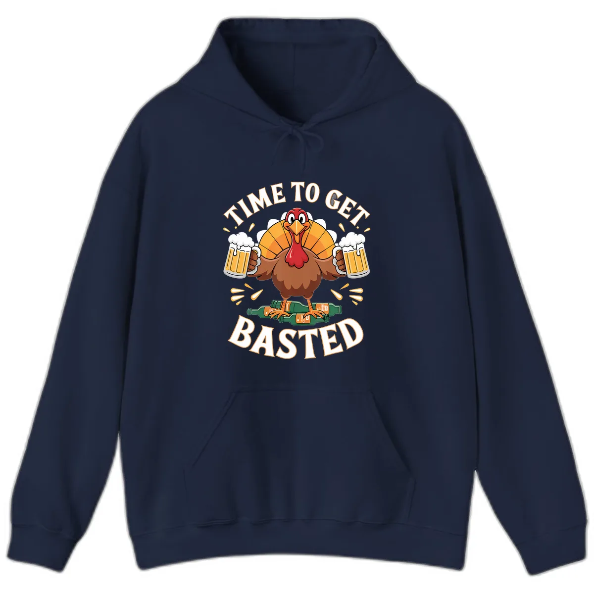 Time to Get Basted Turkey Design Hoodie in Navy