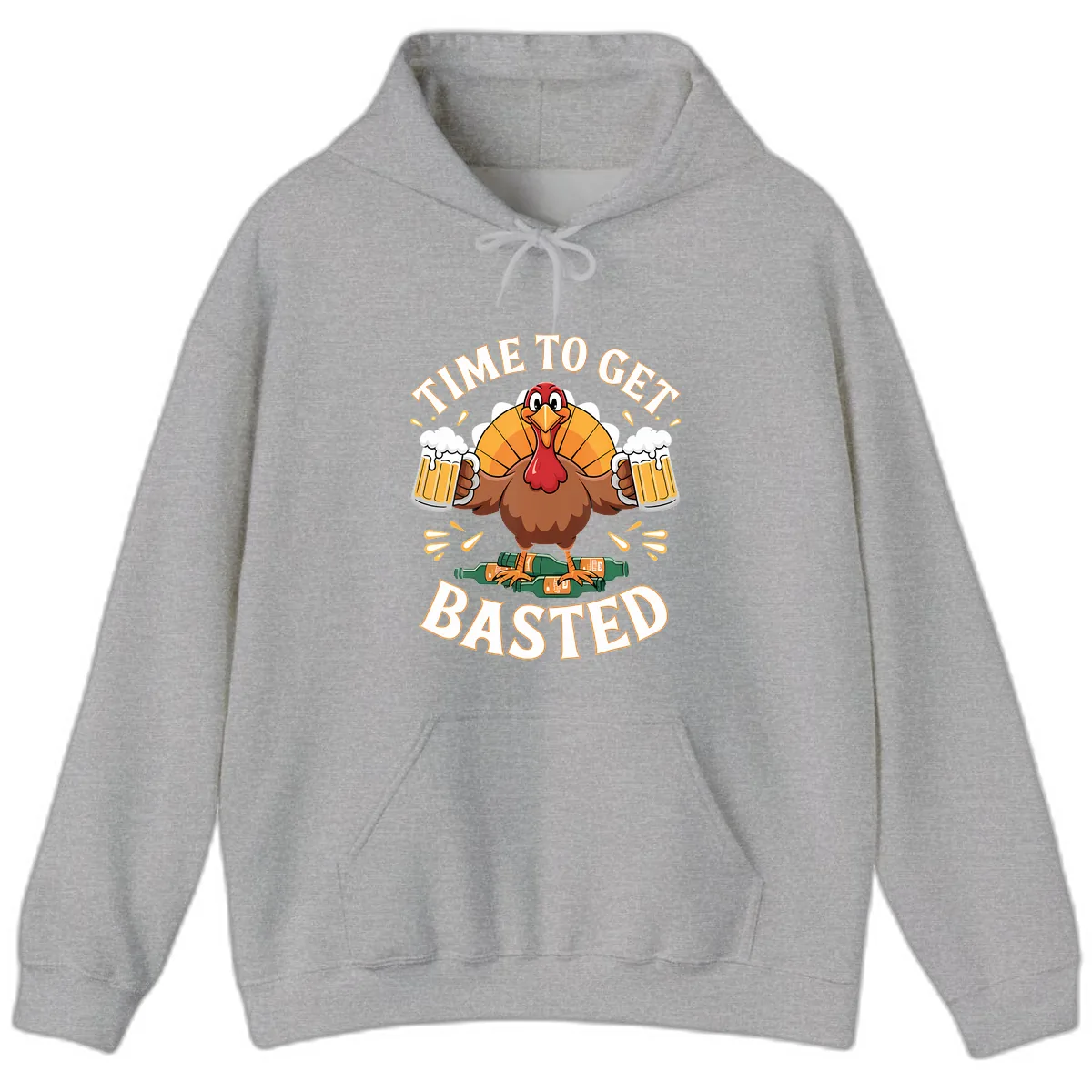 Time to Get Basted Turkey Design Hoodie in Sport Grey