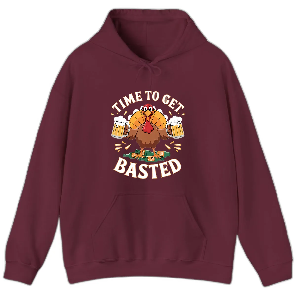Time to Get Basted Turkey Design Hoodie in Maroon