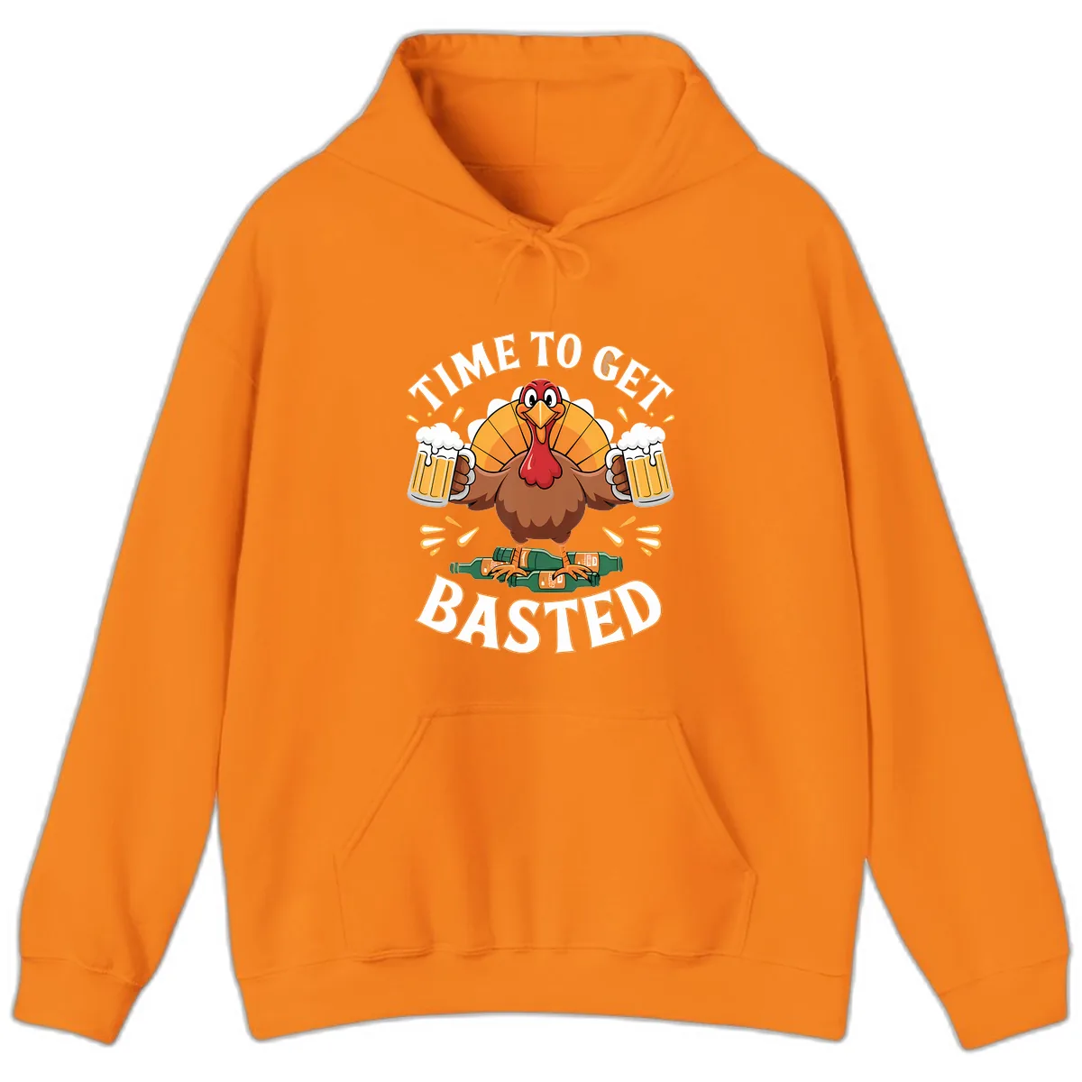 Time to Get Basted Turkey Design Hoodie in Safety Orange