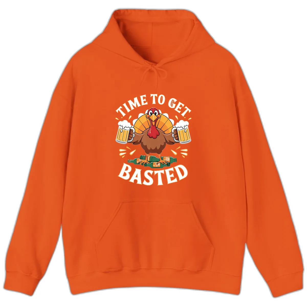 Time to Get Basted Turkey Design Hoodie in Orange