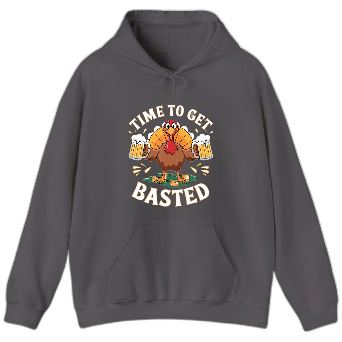 Time to Get Basted Turkey Design Hoodie in Charcoal
