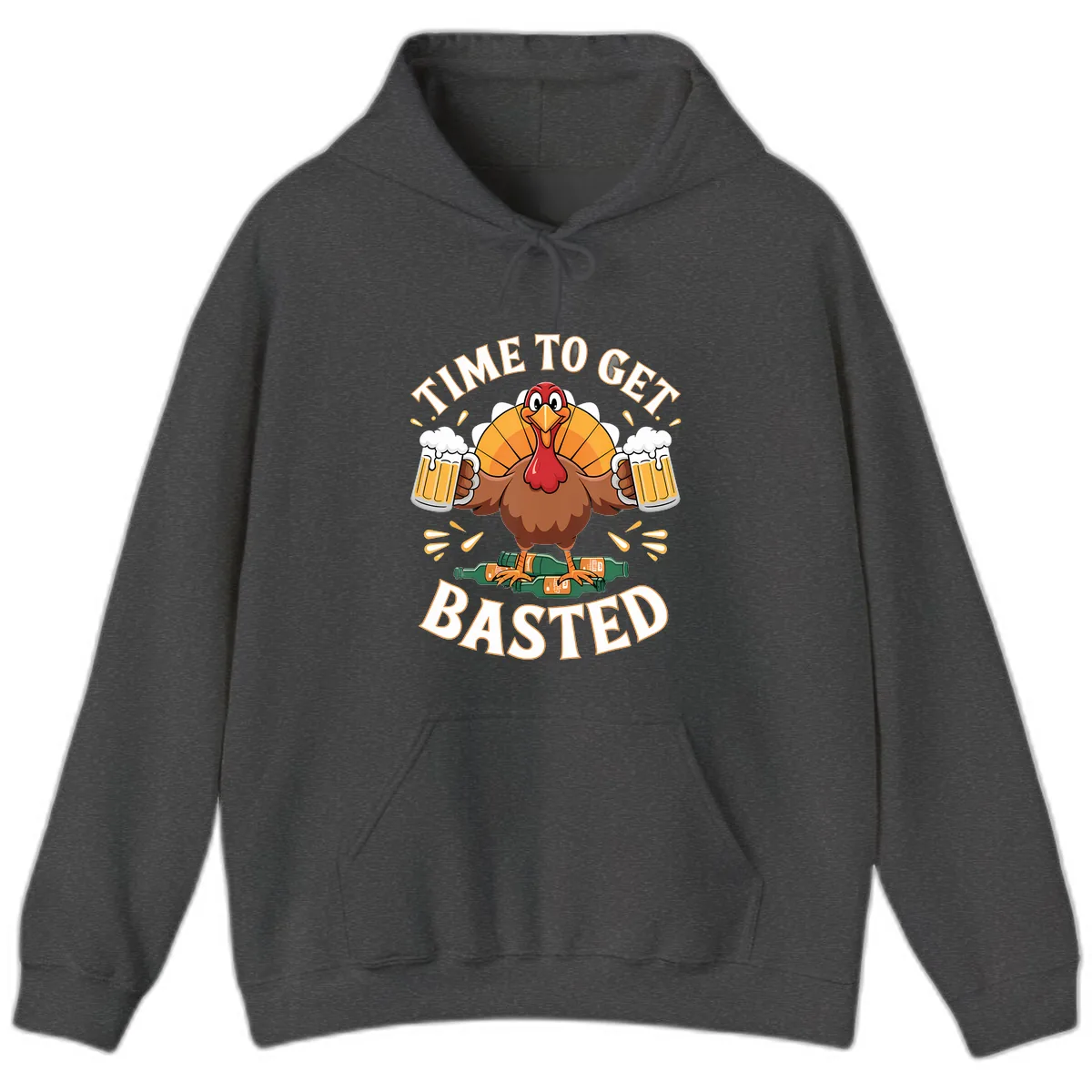 Time to Get Basted Turkey Design Hoodie in Dark Heather
