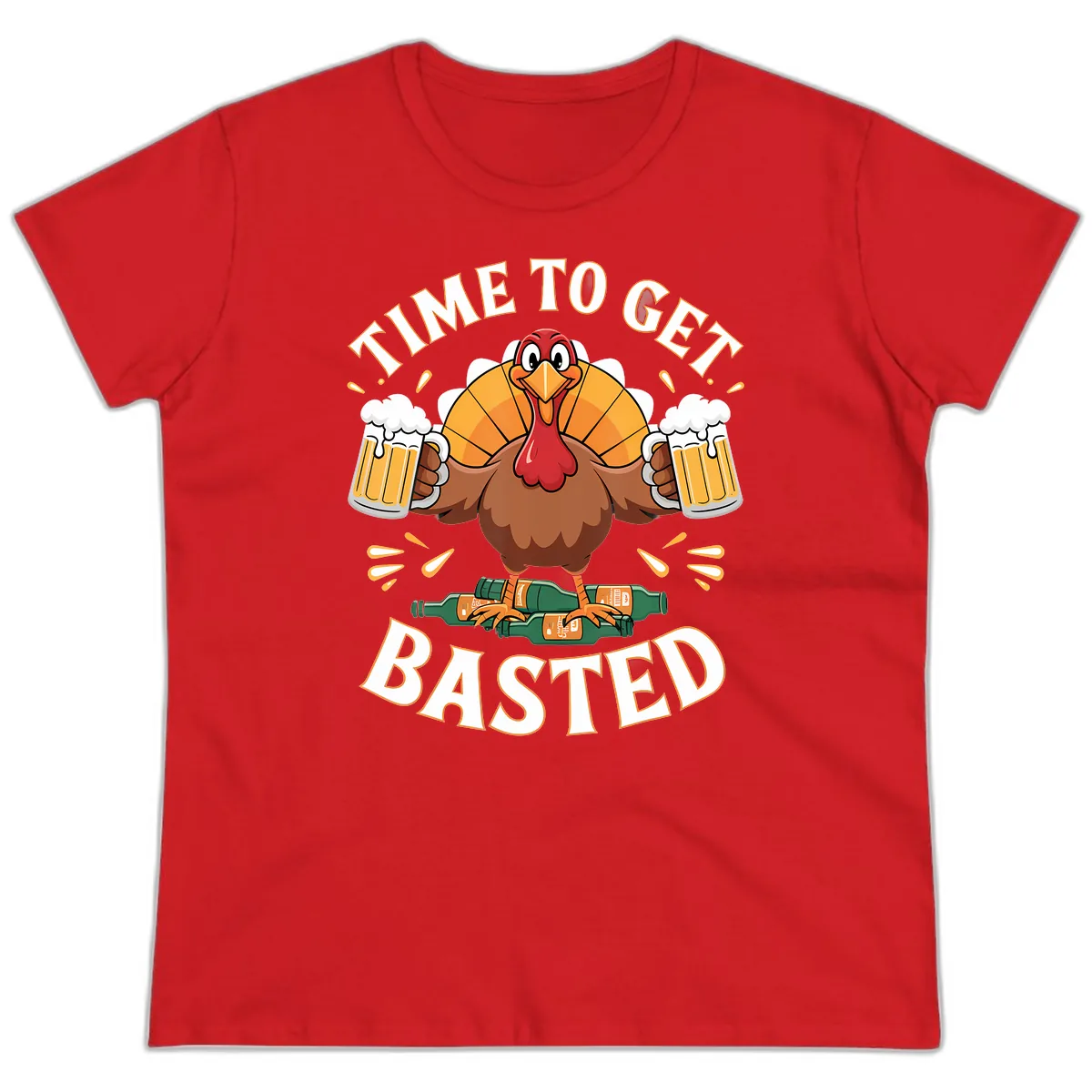 Time to Get Basted Turkey Design Ladies Tee in Red