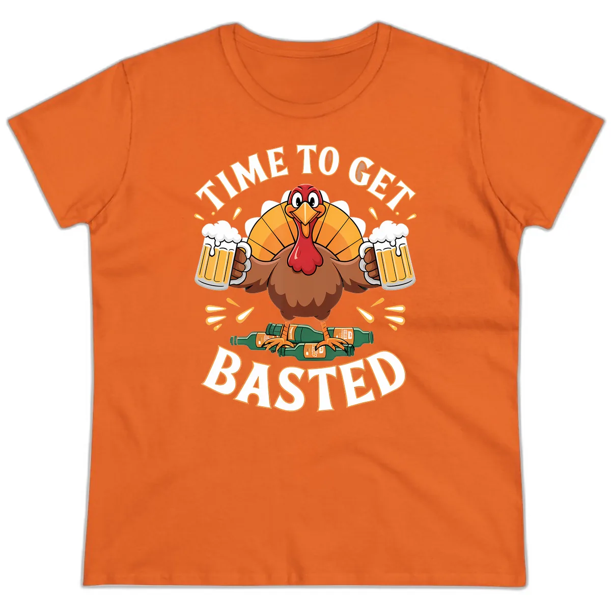 Time to Get Basted Turkey Design Ladies Tee in Orange