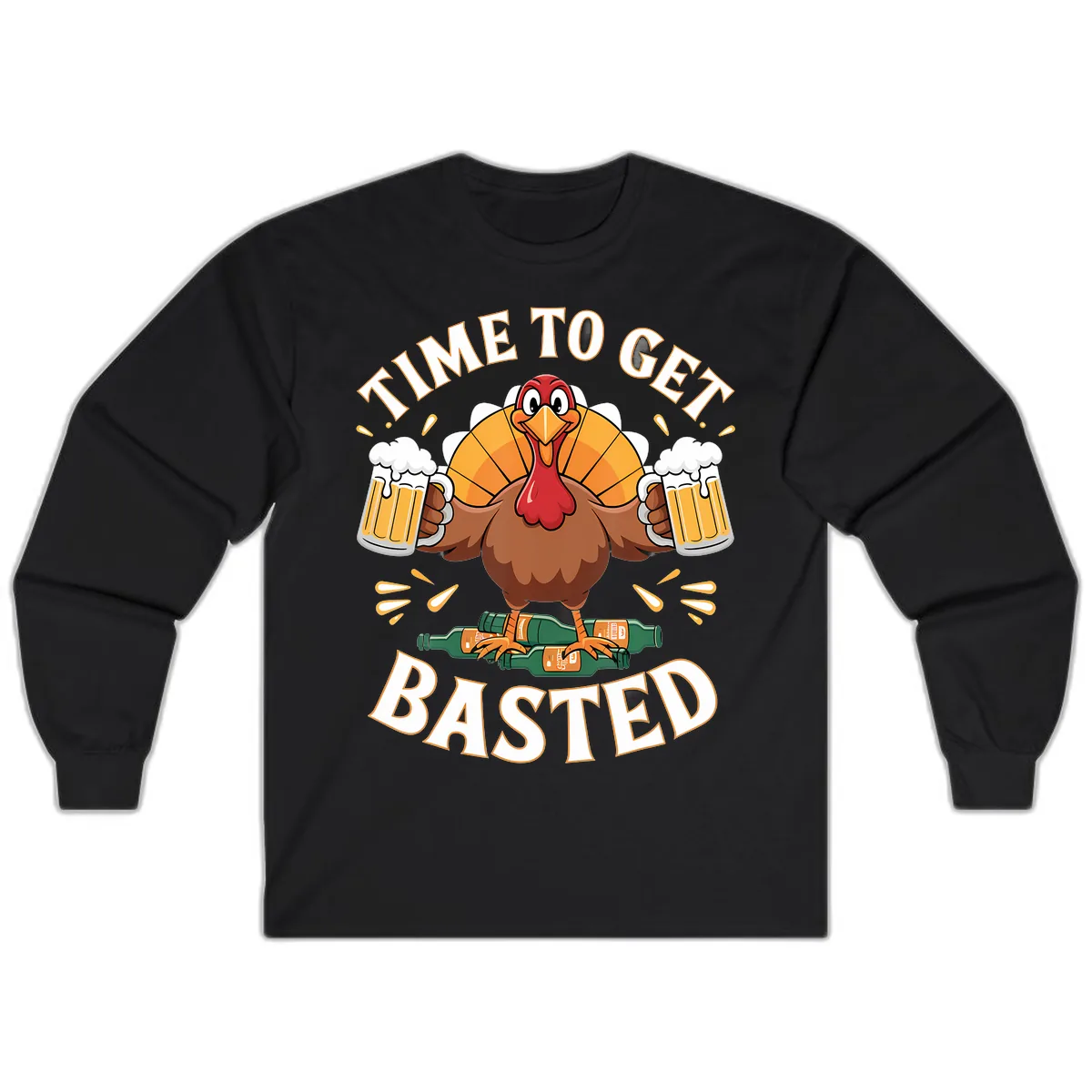 Time to Get Basted Turkey Design Long Sleeve in Black