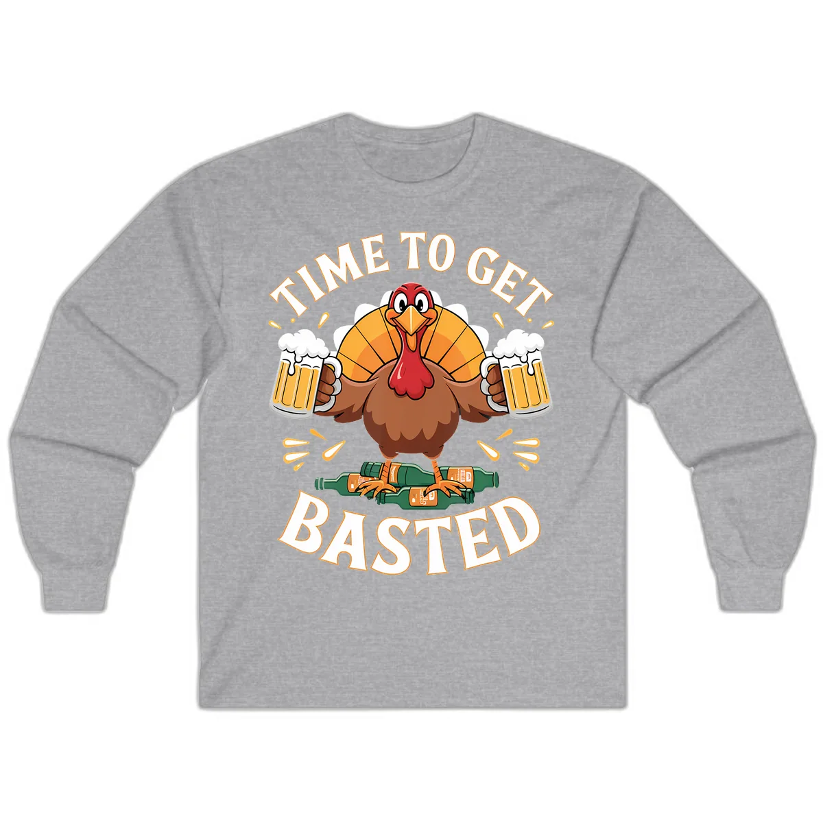 Time to Get Basted Turkey Design Long Sleeve in Sport Grey