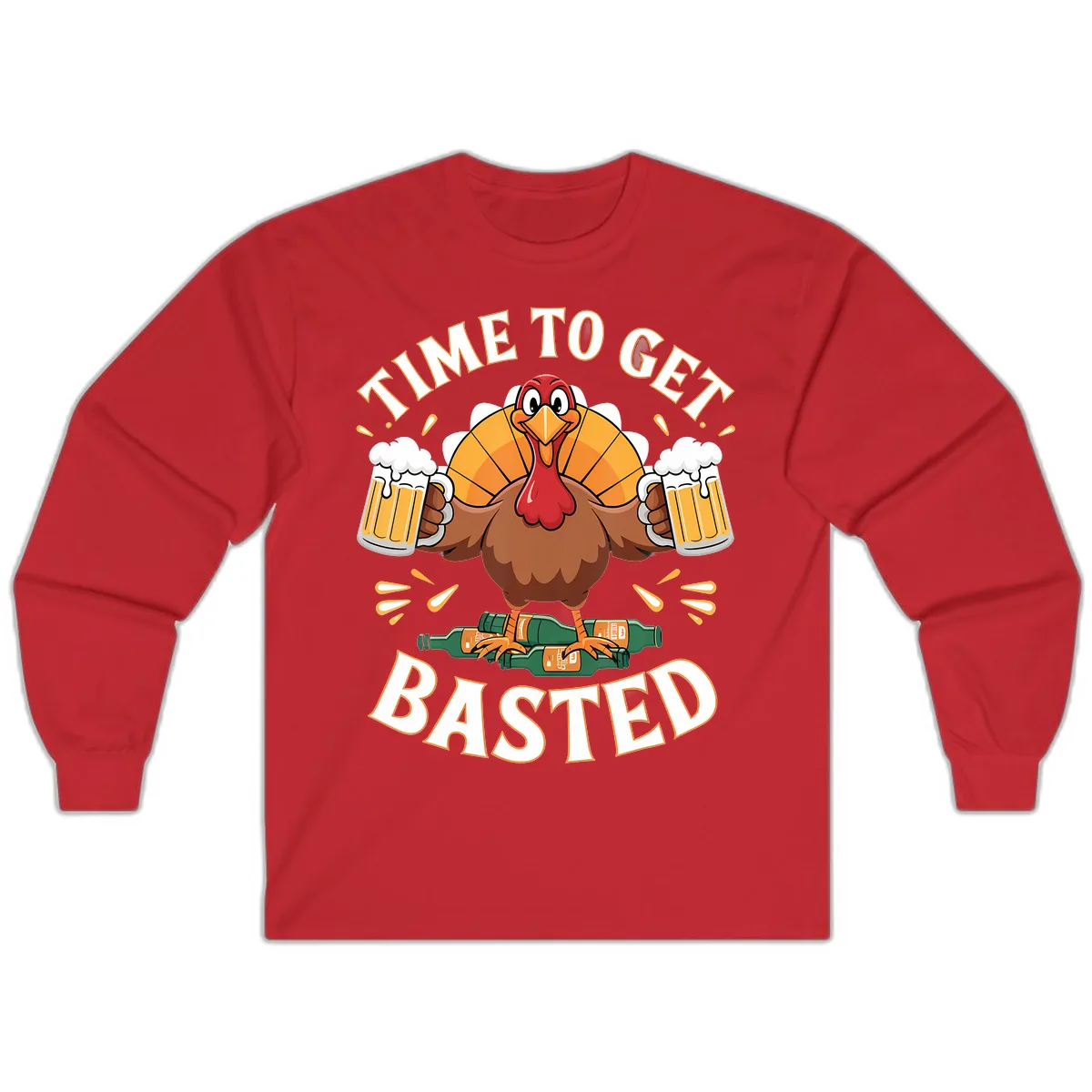 Time to Get Basted Turkey Design Long Sleeve in Red