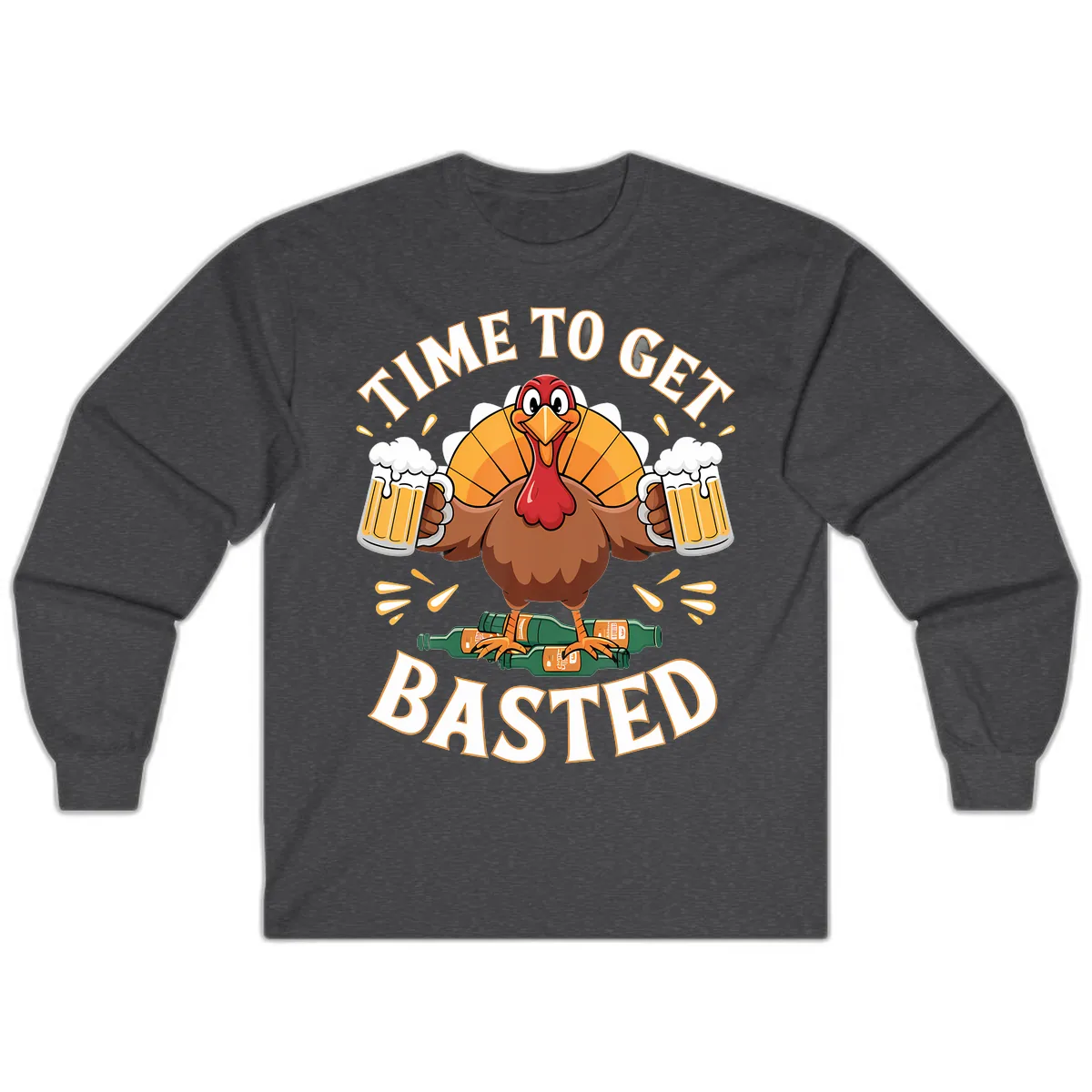 Time to Get Basted Turkey Design Long Sleeve in Dark Heather