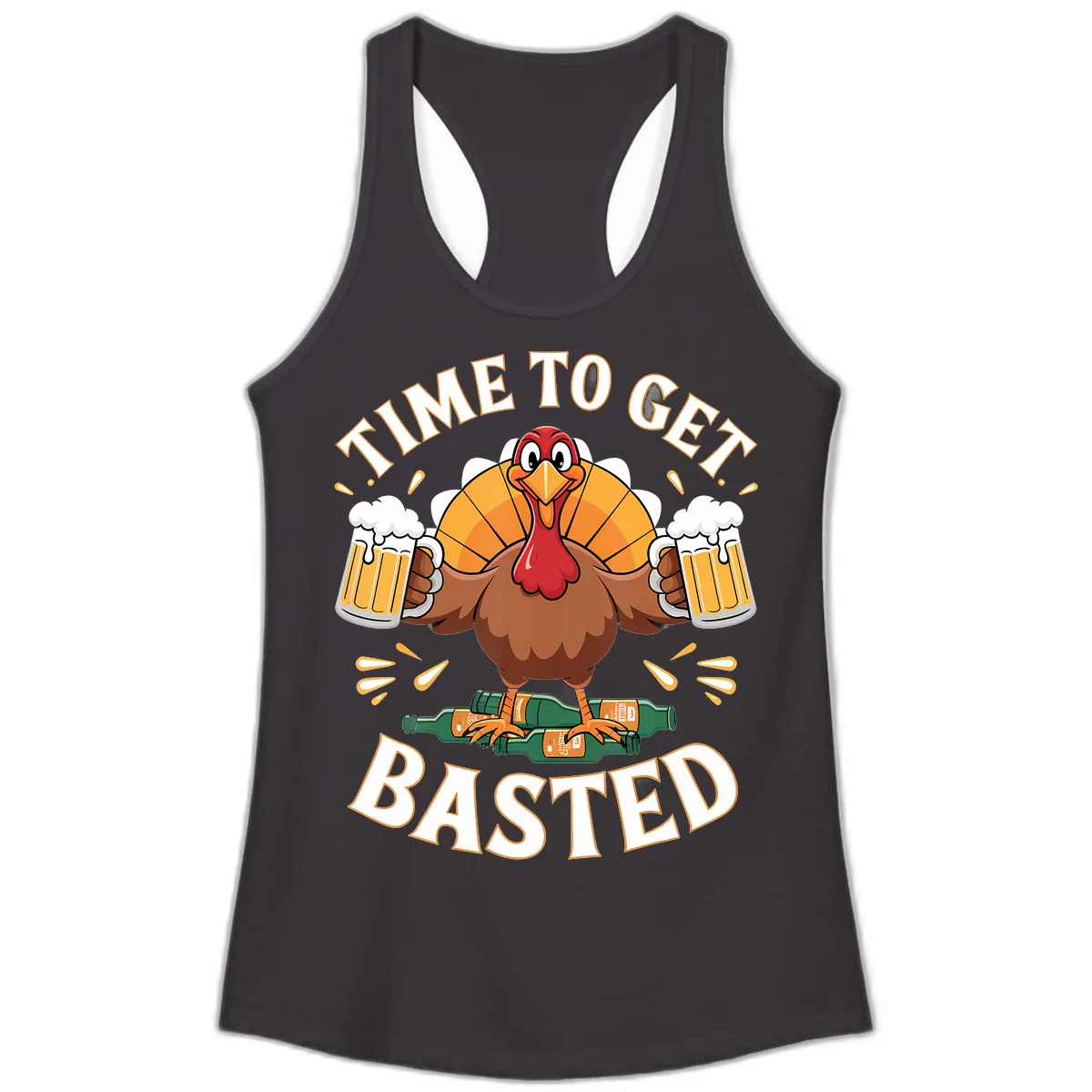 Time to Get Basted Turkey Design Ladies Tank in Black
