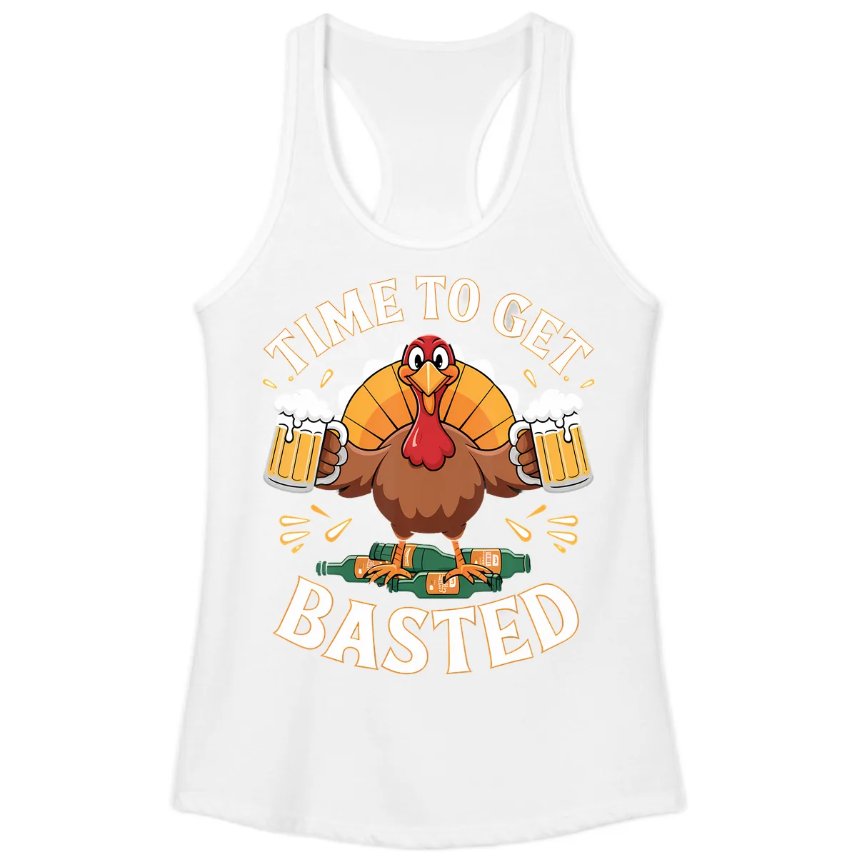 Time to Get Basted Turkey Design Ladies Tank in White