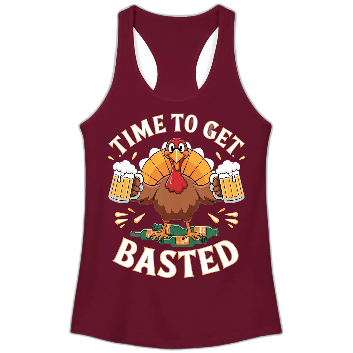 Time to Get Basted Turkey Design Ladies Tank in Solid Cardinal Red