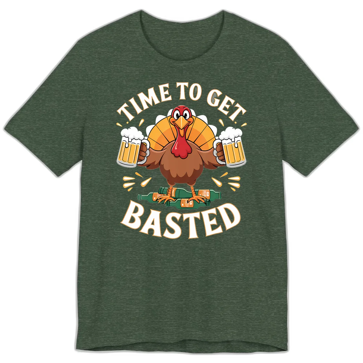Time to Get Basted Turkey Design Premium T-Shirt in Heather Forest