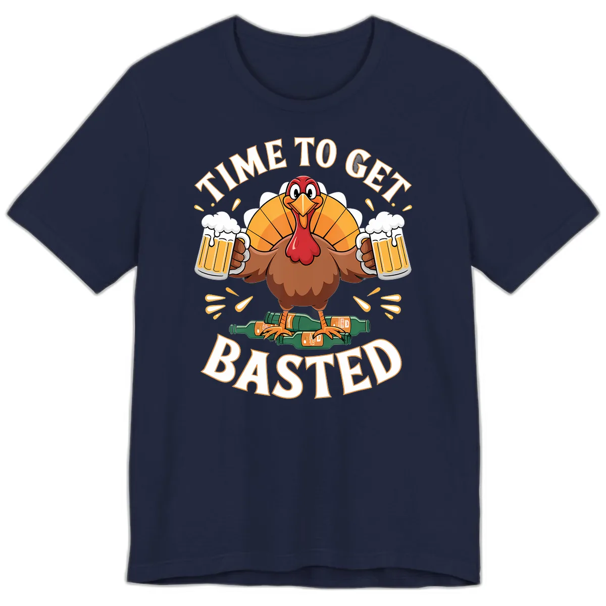 Time to Get Basted Turkey Design Premium T-Shirt in Navy