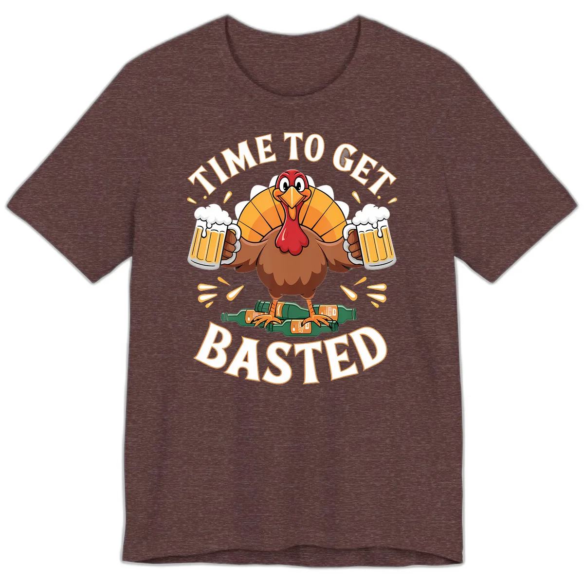 Time to Get Basted Turkey Design Premium T-Shirt in Heather Maroon