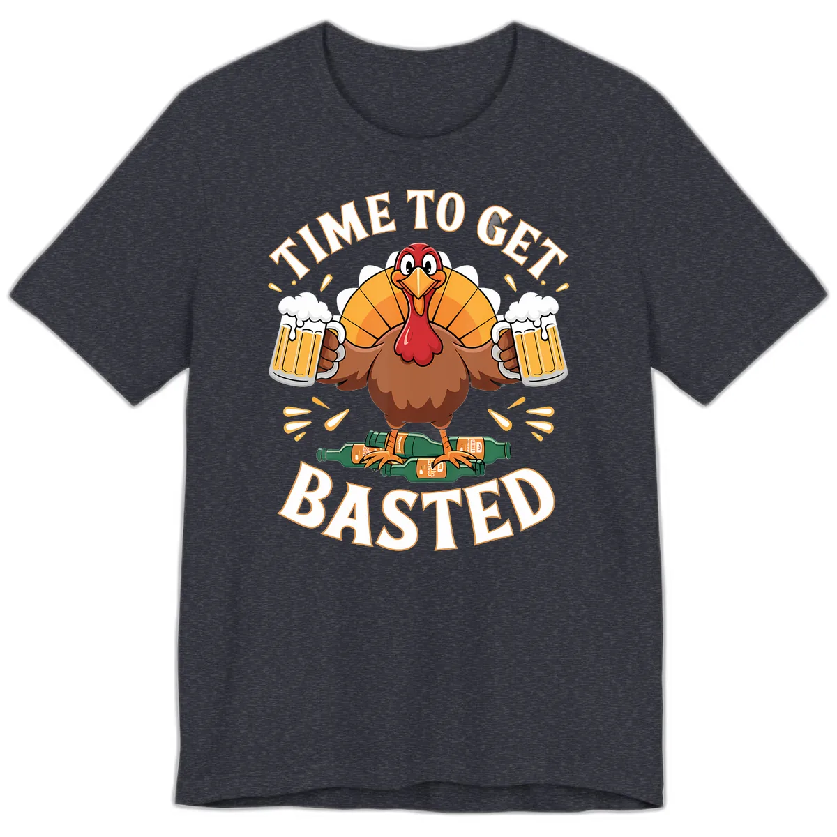 Time to Get Basted Turkey Design Premium T-Shirt in Heather Navy
