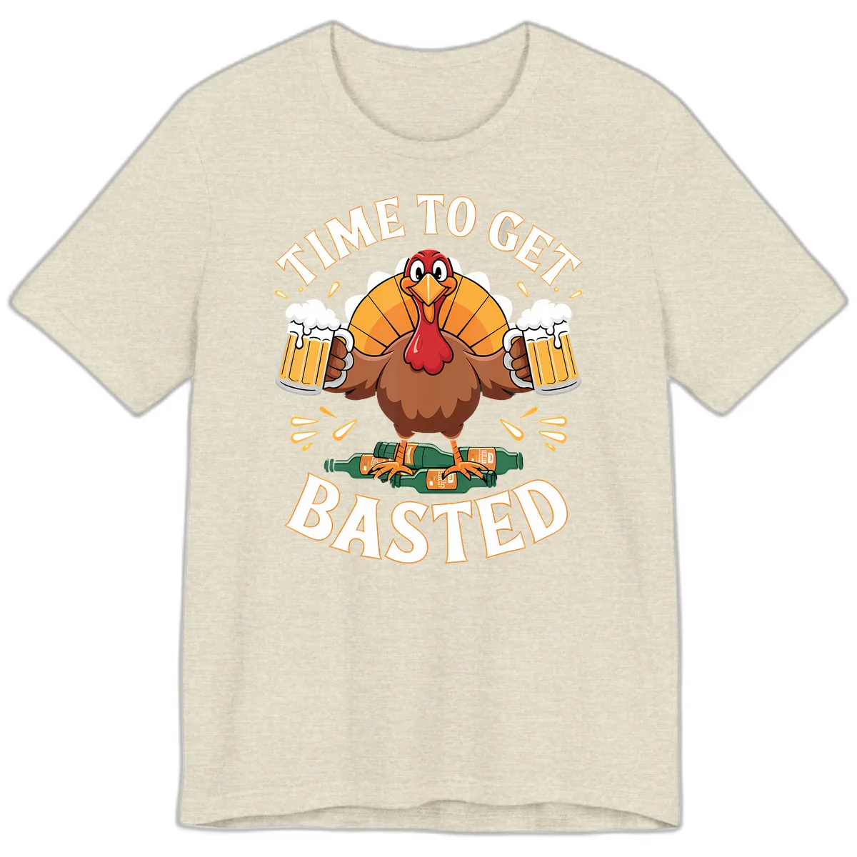 Time to Get Basted Turkey Design Premium T-Shirt in Heather Prism Natural