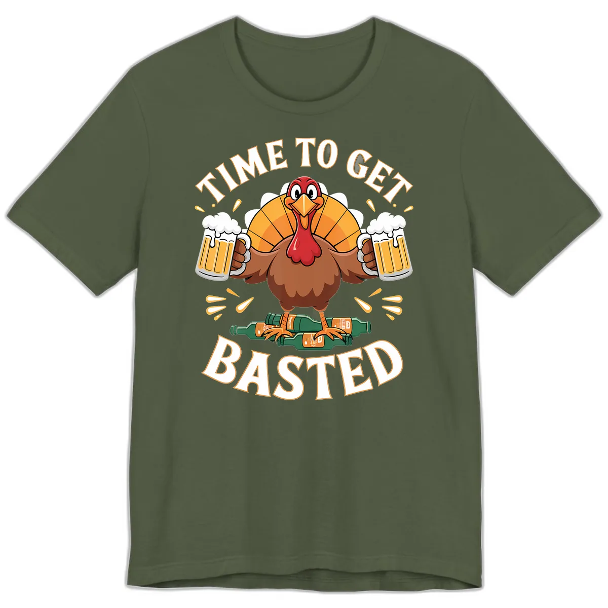 Time to Get Basted Turkey Design Premium T-Shirt in Military Green