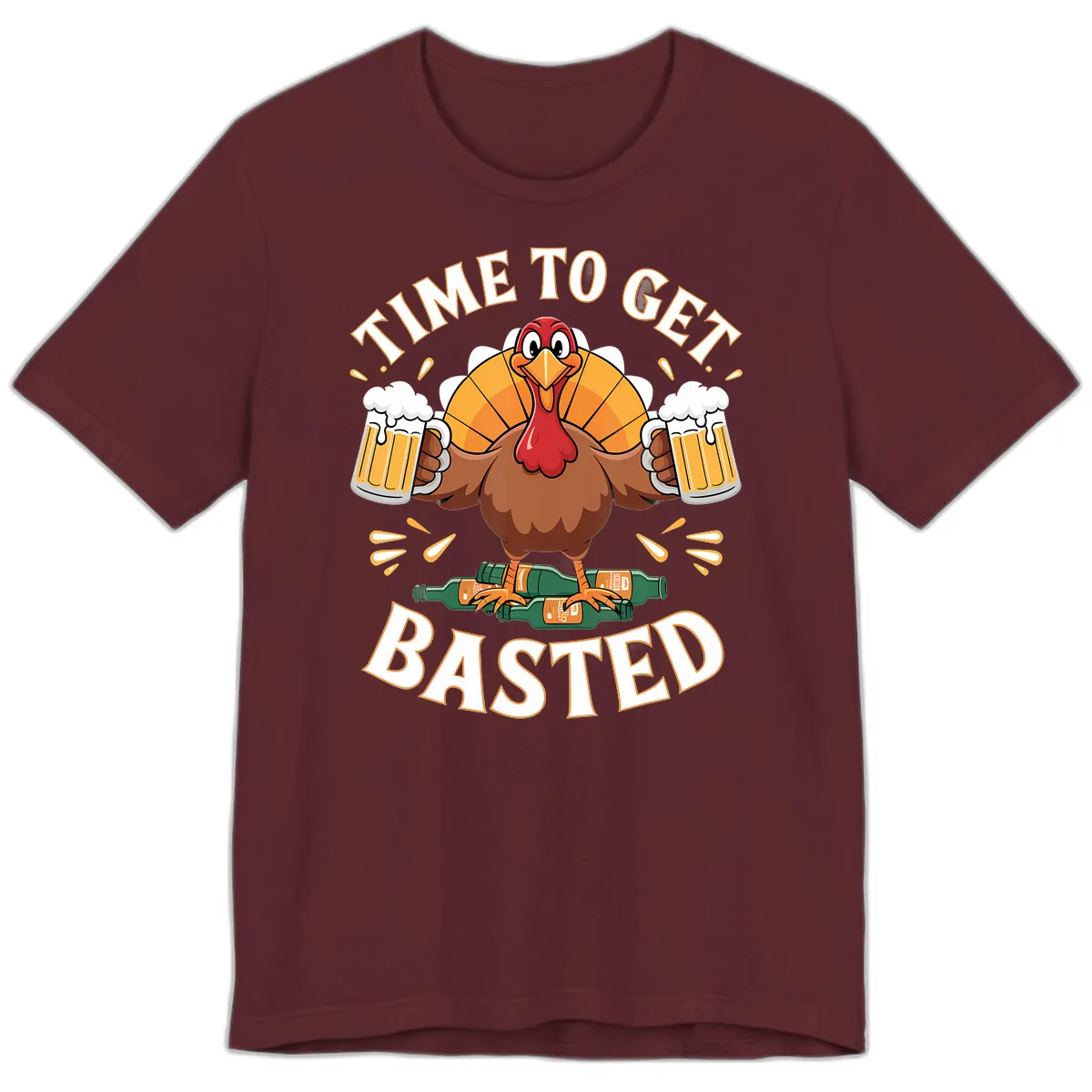 Time to Get Basted Turkey Design Premium T-Shirt in Maroon