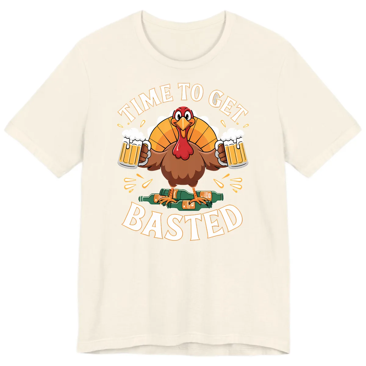 Time to Get Basted Turkey Design Premium T-Shirt in Natural