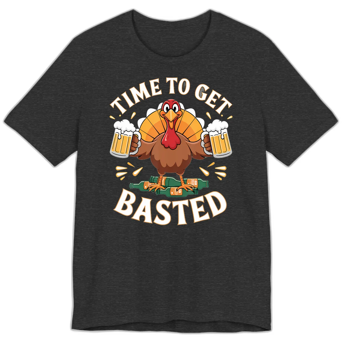 Time to Get Basted Turkey Design Premium T-Shirt in Dark Grey Heather