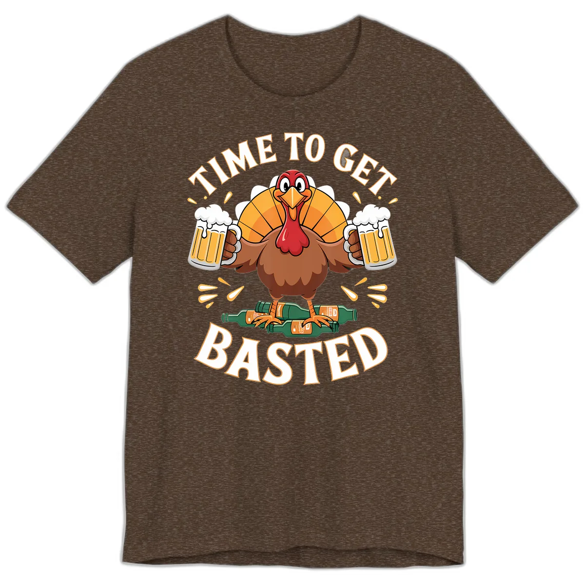 Time to Get Basted Turkey Design Premium T-Shirt in Heather Brown