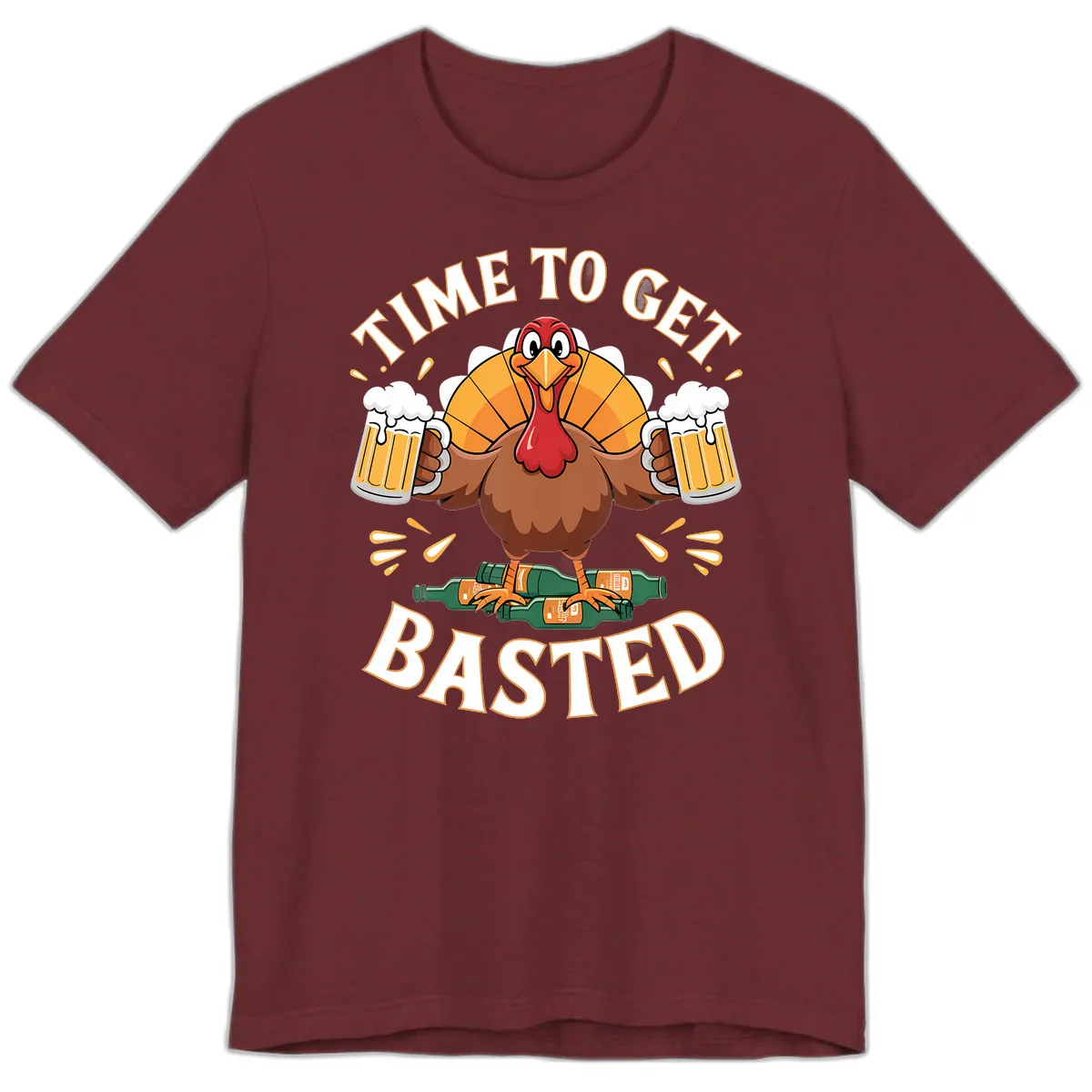 Time to Get Basted Turkey Design Premium T-Shirt in Heather Cardinal