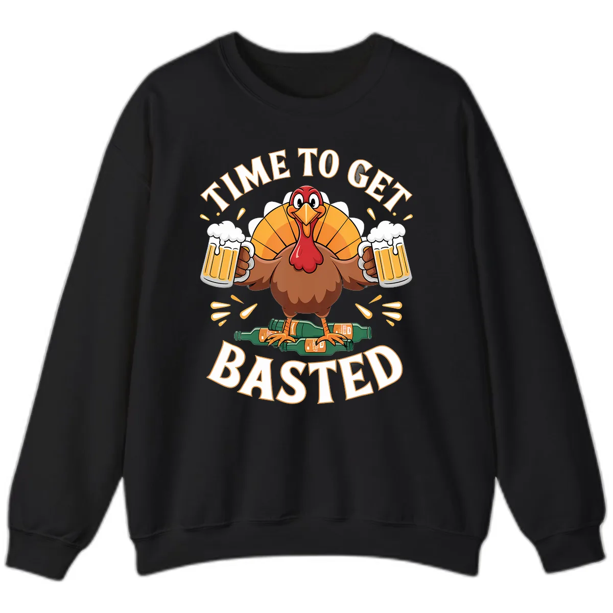 Time to Get Basted Turkey Design Sweatshirt in Black