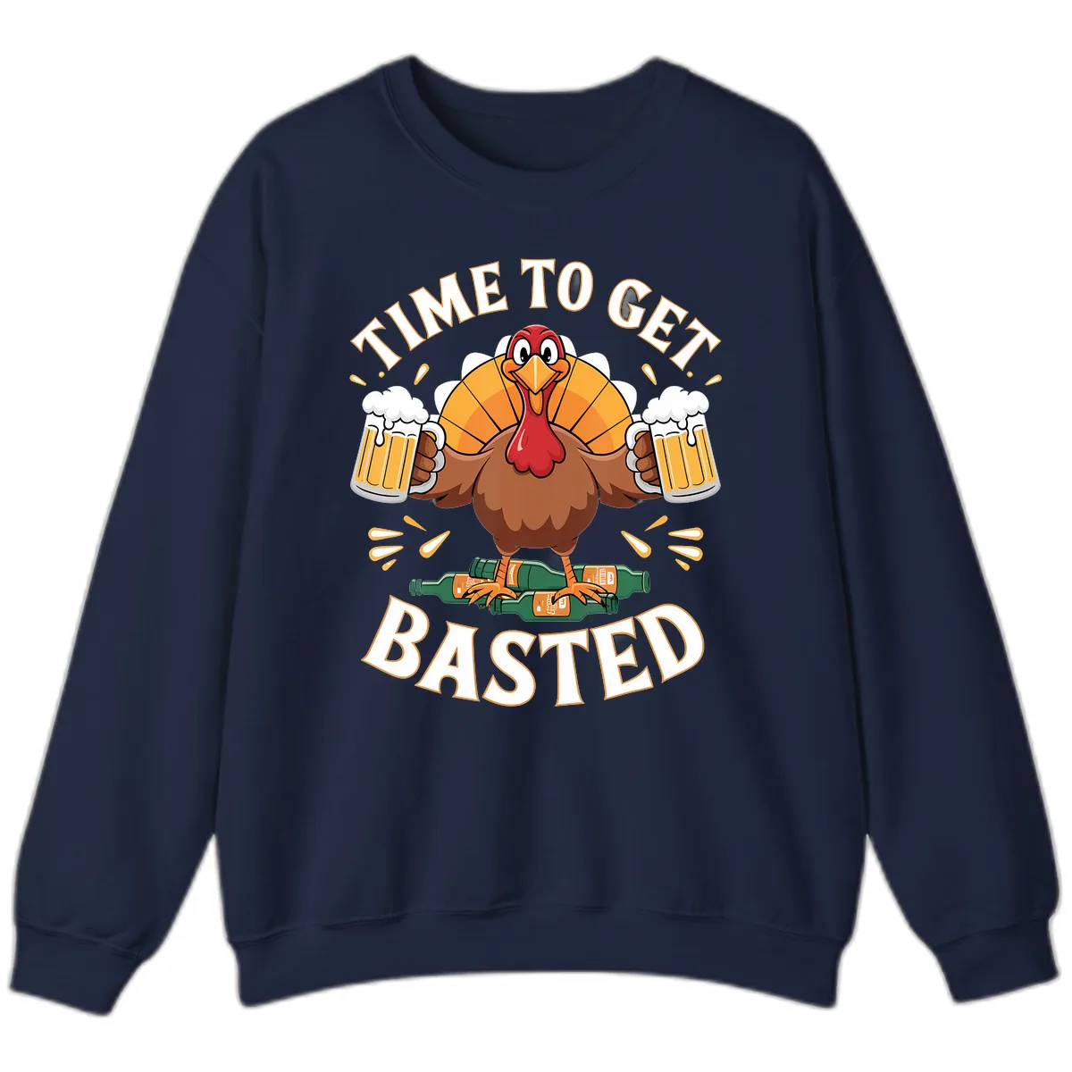 Time to Get Basted Turkey Design Sweatshirt in Navy