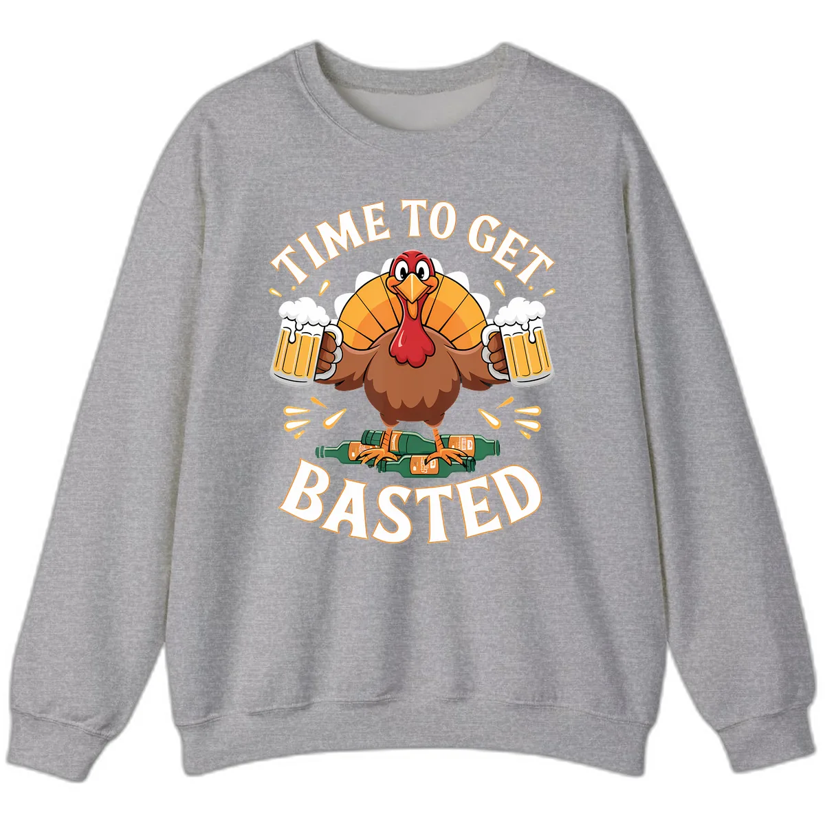 Time to Get Basted Turkey Design Sweatshirt in Sport Grey