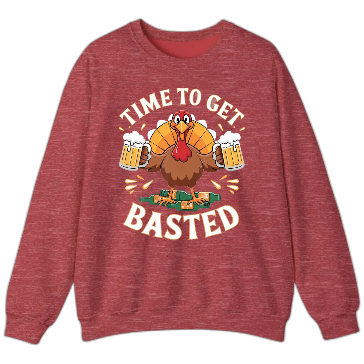 Time to Get Basted Turkey Design Sweatshirt in Heather Scarlet Red