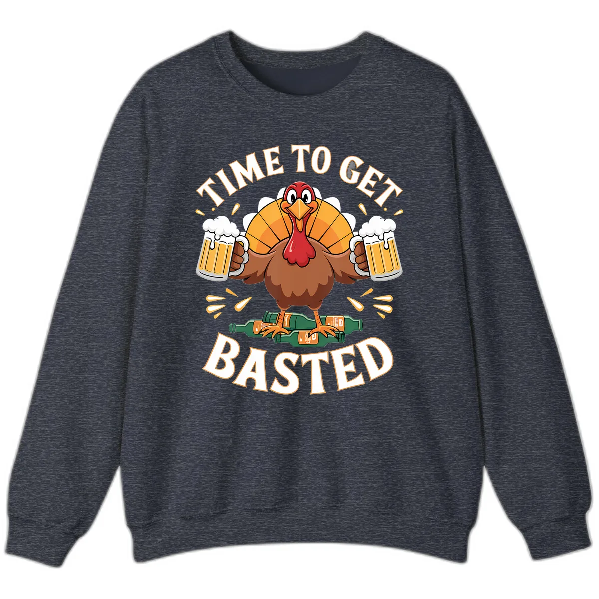 Time to Get Basted Turkey Design Sweatshirt in Heather Sport Dark Navy