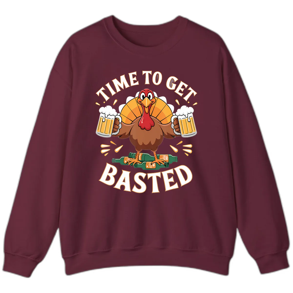 Time to Get Basted Turkey Design Sweatshirt in Maroon