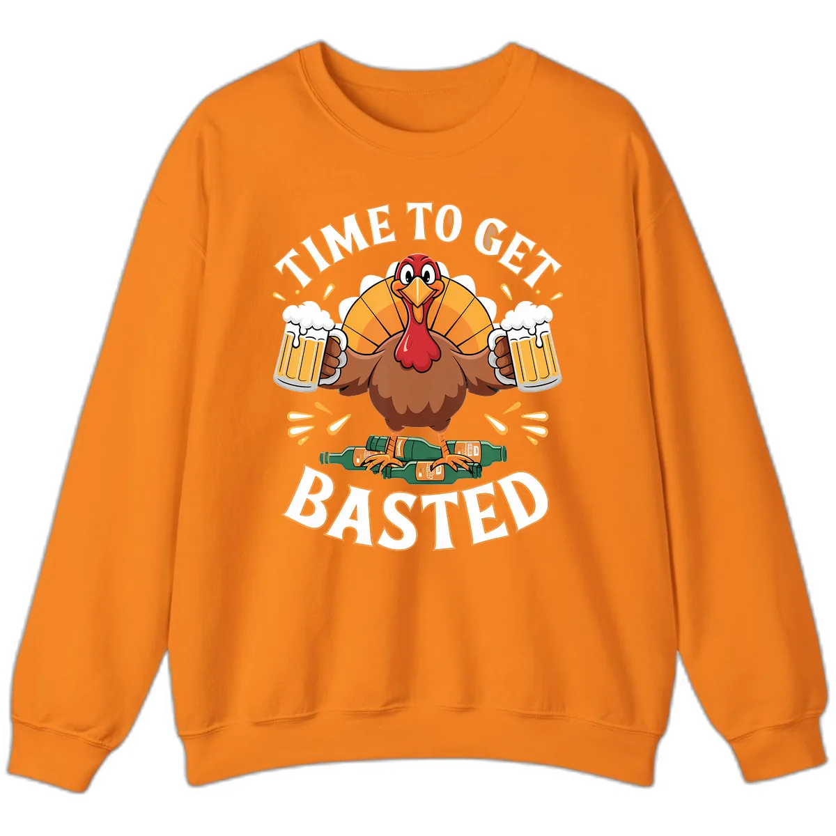 Time to Get Basted Turkey Design Sweatshirt in Safety Orange