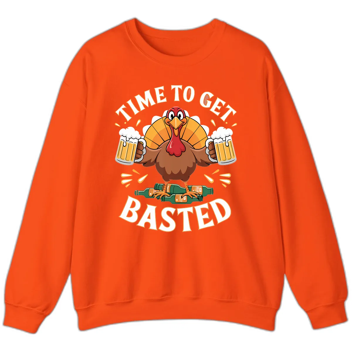 Time to Get Basted Turkey Design Sweatshirt in Orange