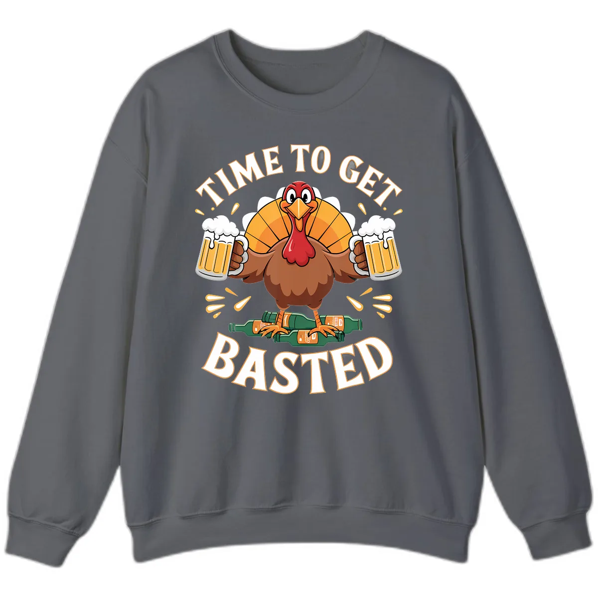 Time to Get Basted Turkey Design Sweatshirt in Charcoal